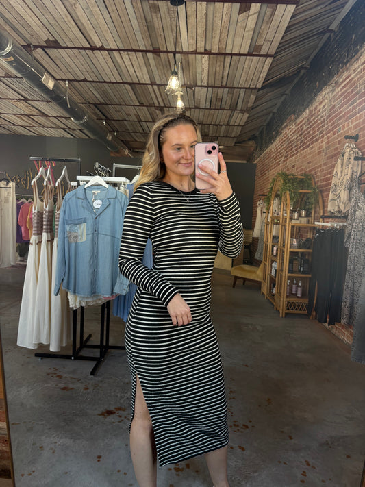 Striped Midi Dress Black