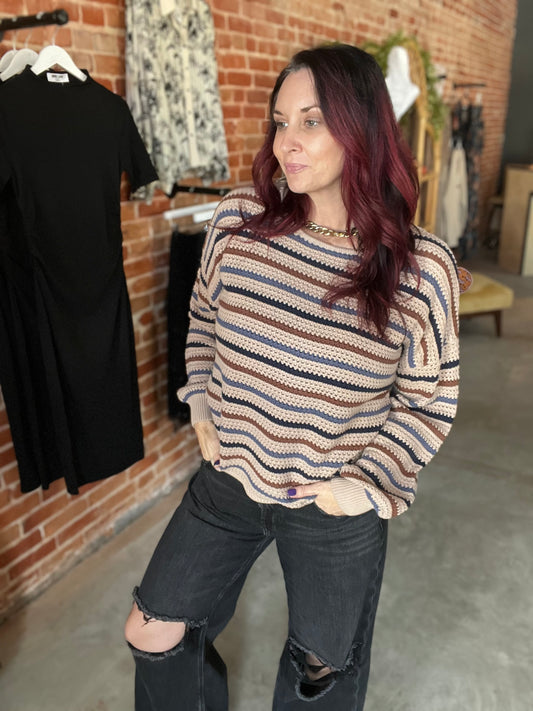 Stripe Crochet Knit Sweater