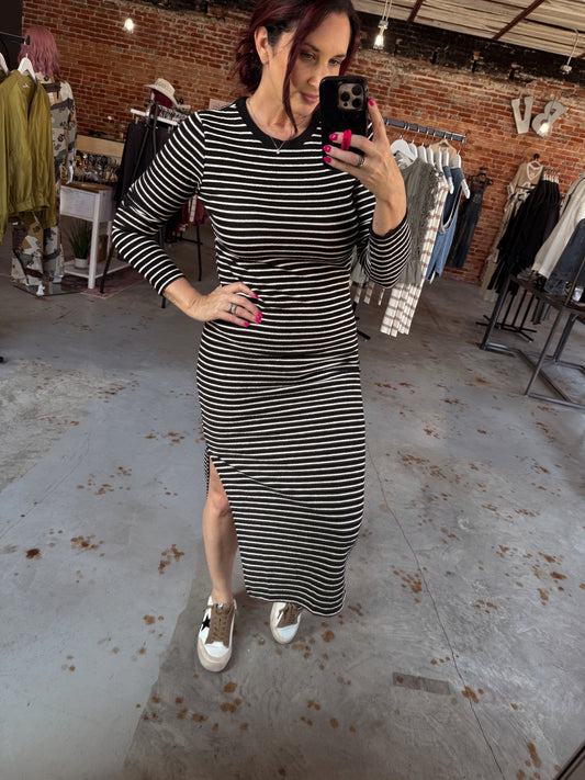 Striped Midi Dress Black