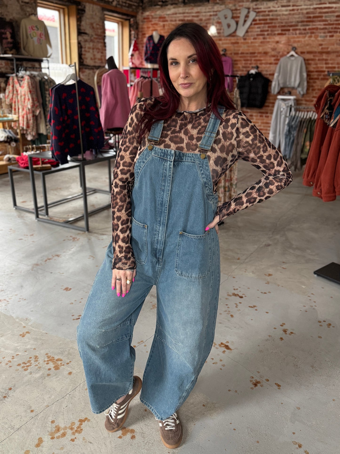 Western Wide-Leg Denim Overalls
