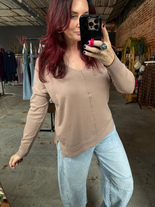 V-Neck Basic Sweater - Cocoa