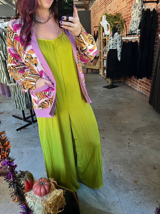 Satin Effect Lime Jumpsuit