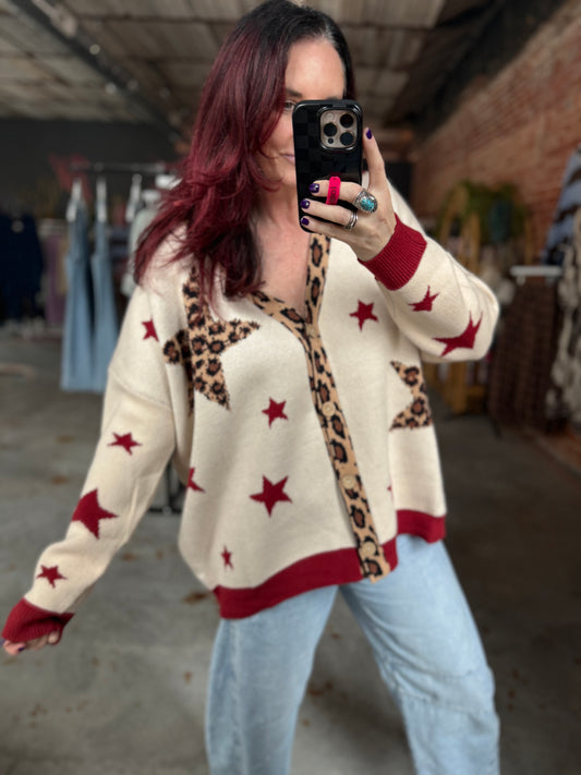 Leopard Star Button-Down Cardigan