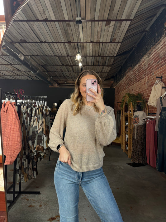 Lightweight Mock Neck Sweater - Beige