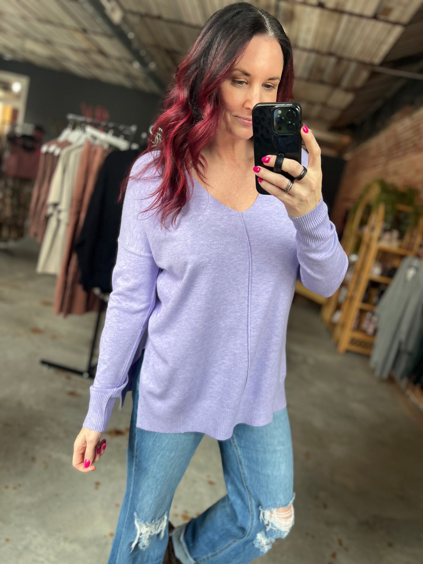 V-Neck Basic Sweater - Lavender