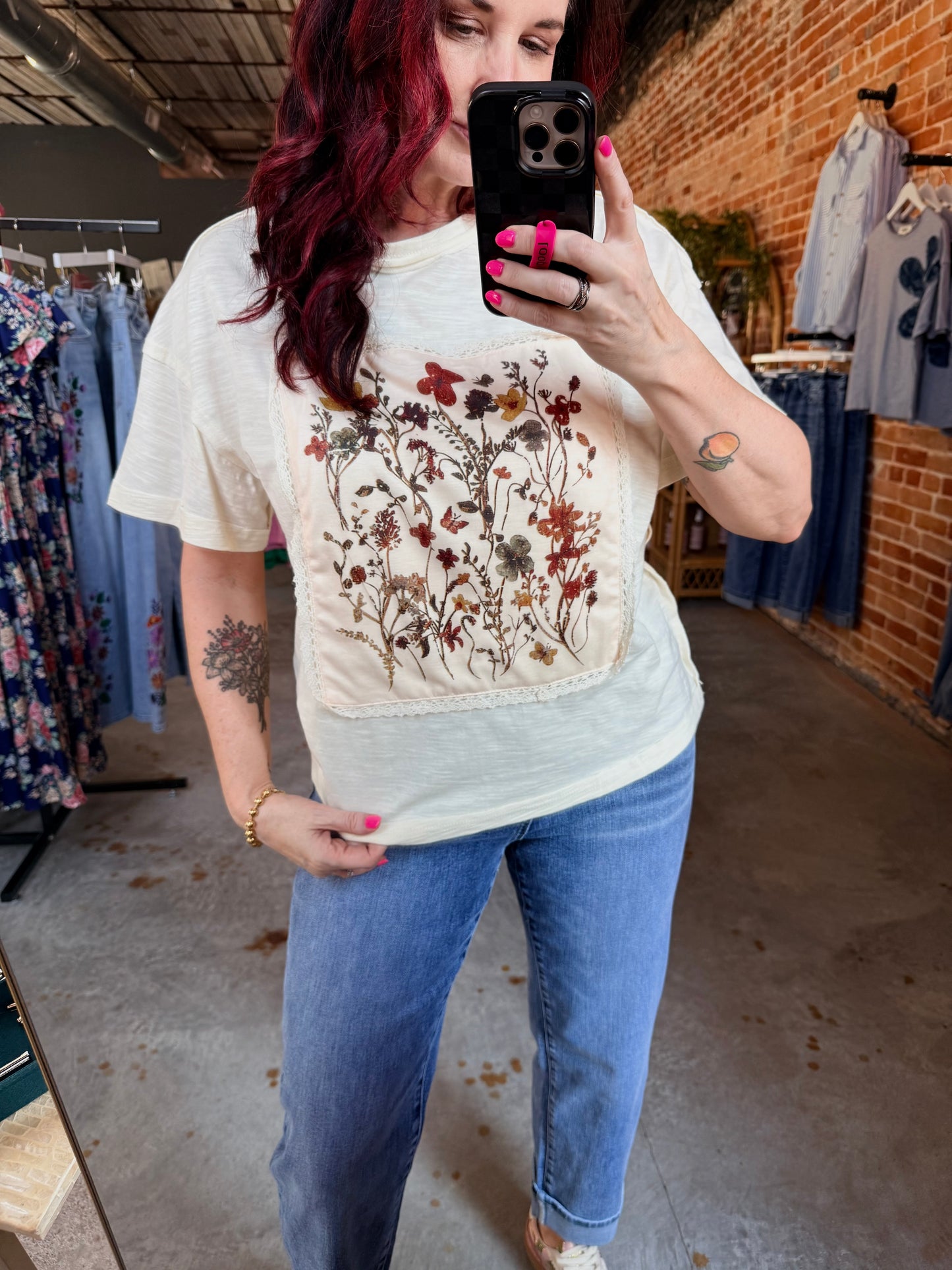 Vintage Floral Patchwork Tee - Oatmeal