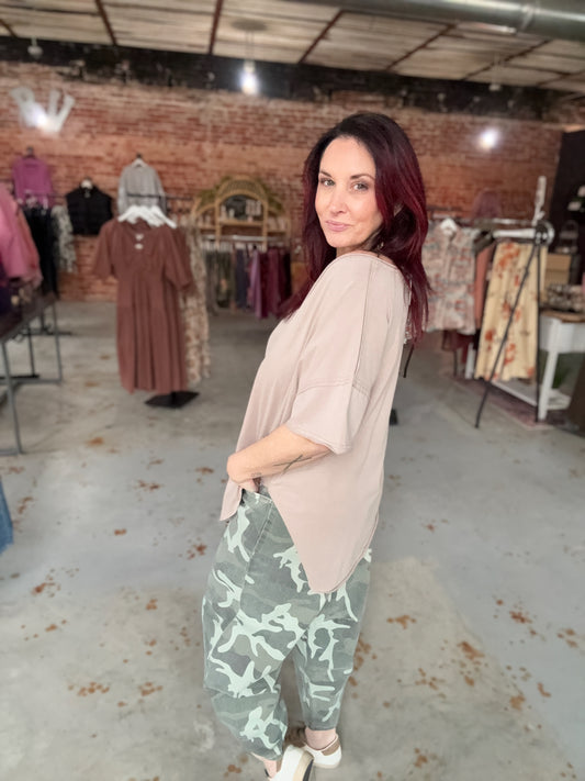 Joey V Neck Boyfriend Tee - Mocha