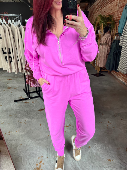 Hooded Long Sleeve Jumpsuit - Mauve