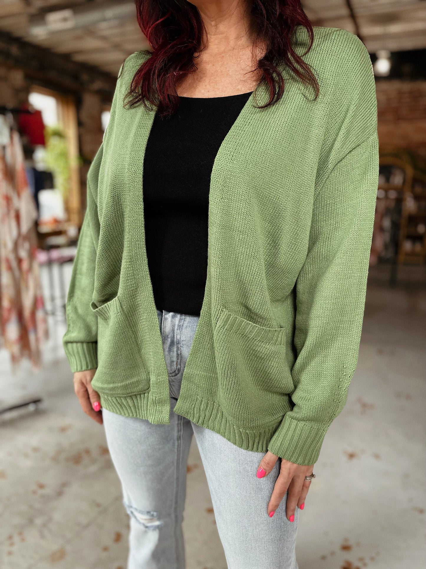 Oversized Open Front Cardigan - Lime