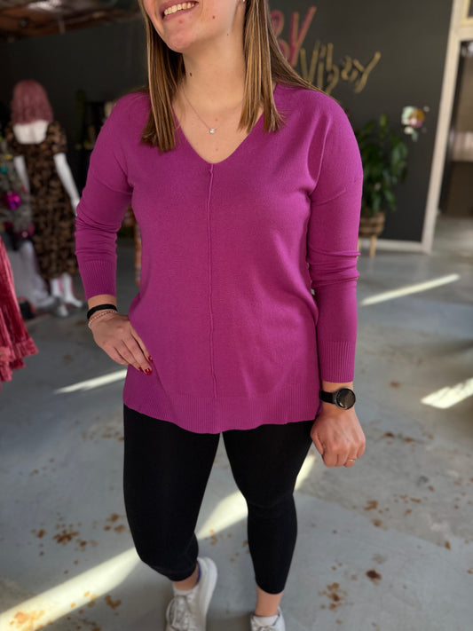 V-Neck Basic Sweater - Mauve