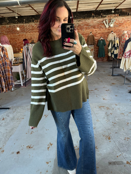 Olive Stripes Sweater