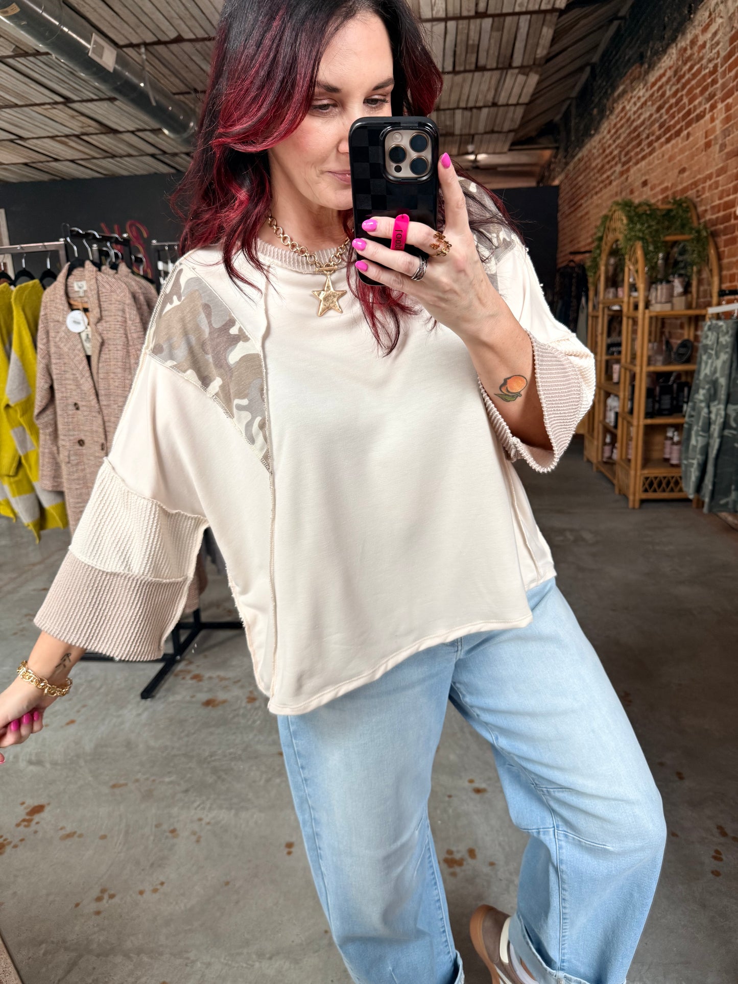 Camo Reverse Seam Top