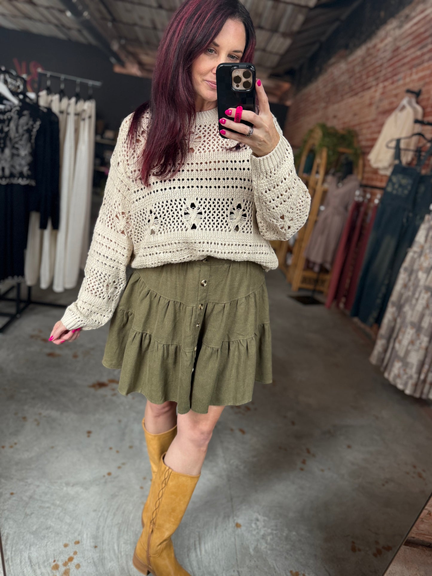 Mineral Washed Ruffle Mini Skirt