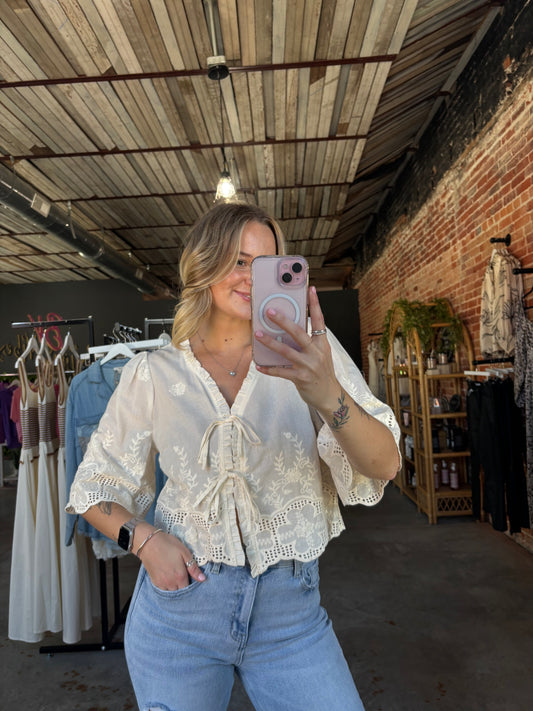 Anni Embroidery Tie Front Blouse