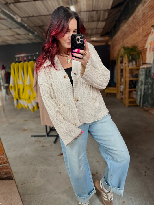 Cable Knit Button Down Cardigan