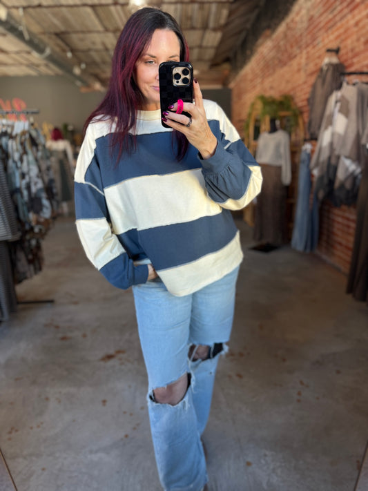 Striped Panel Slouch Long Sleeve