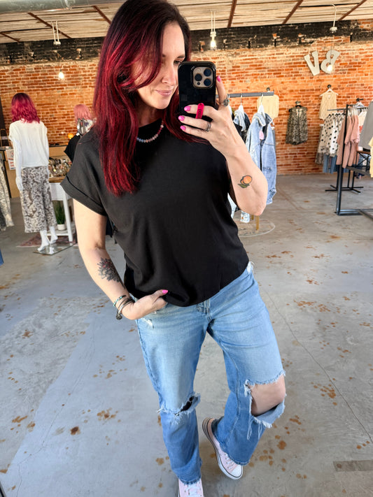 Rolled Sleeve Tee - Black