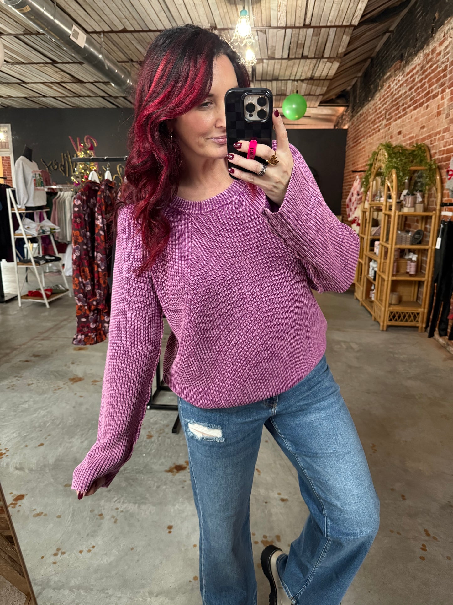 Mineral Wash Sweater - Orchid