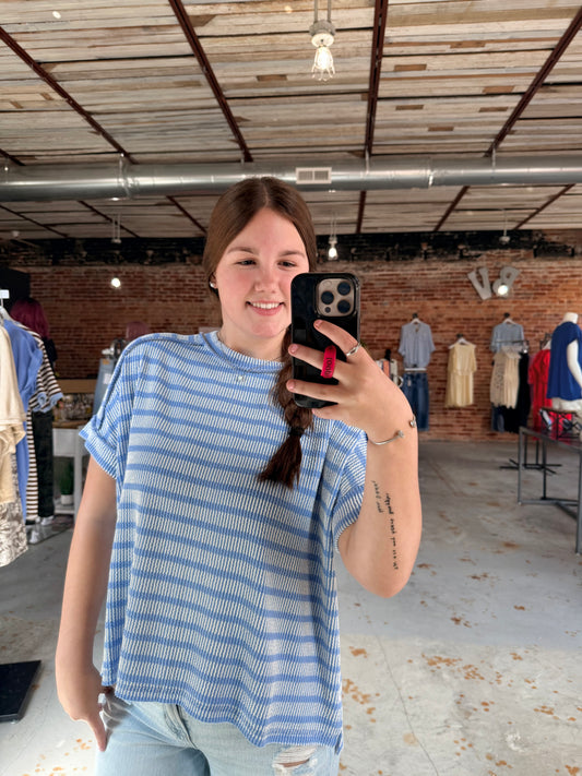 Casey Striped Tee - Periwinkle