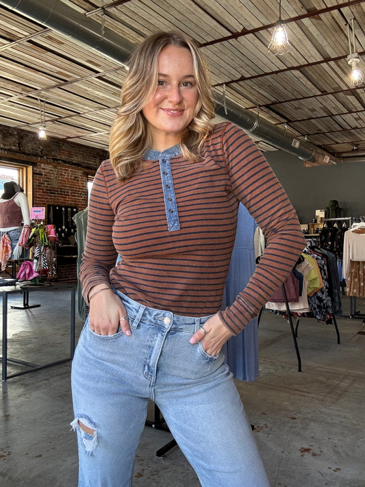 Snow Wash Two Tone Button Down Top