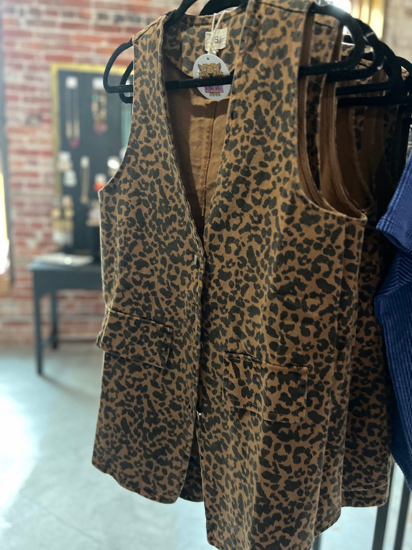 Washed Leopard Denim Vest