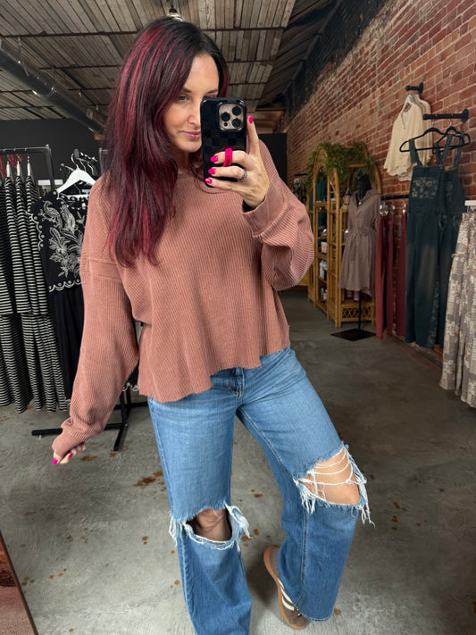 Open Back Waffle Knit Top