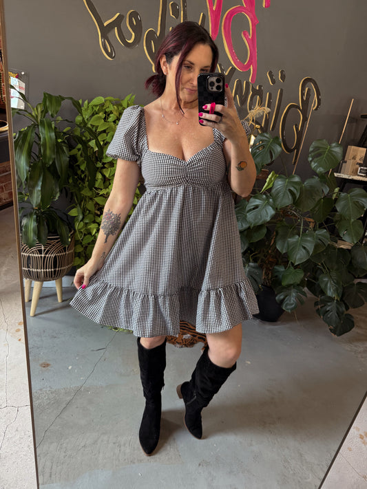 Gingham Puff Sleeve Mini Dress