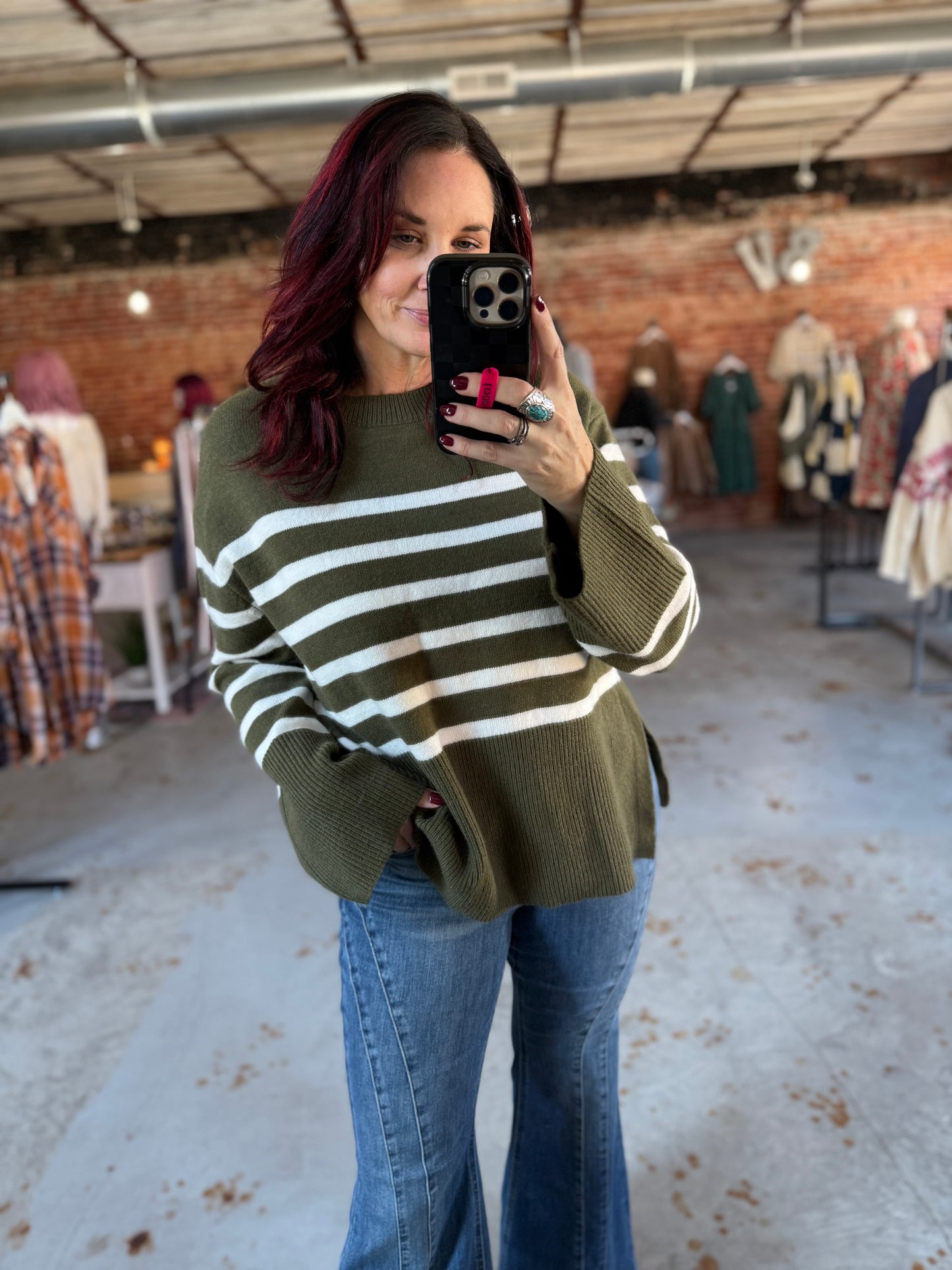 Olive Stripes Sweater