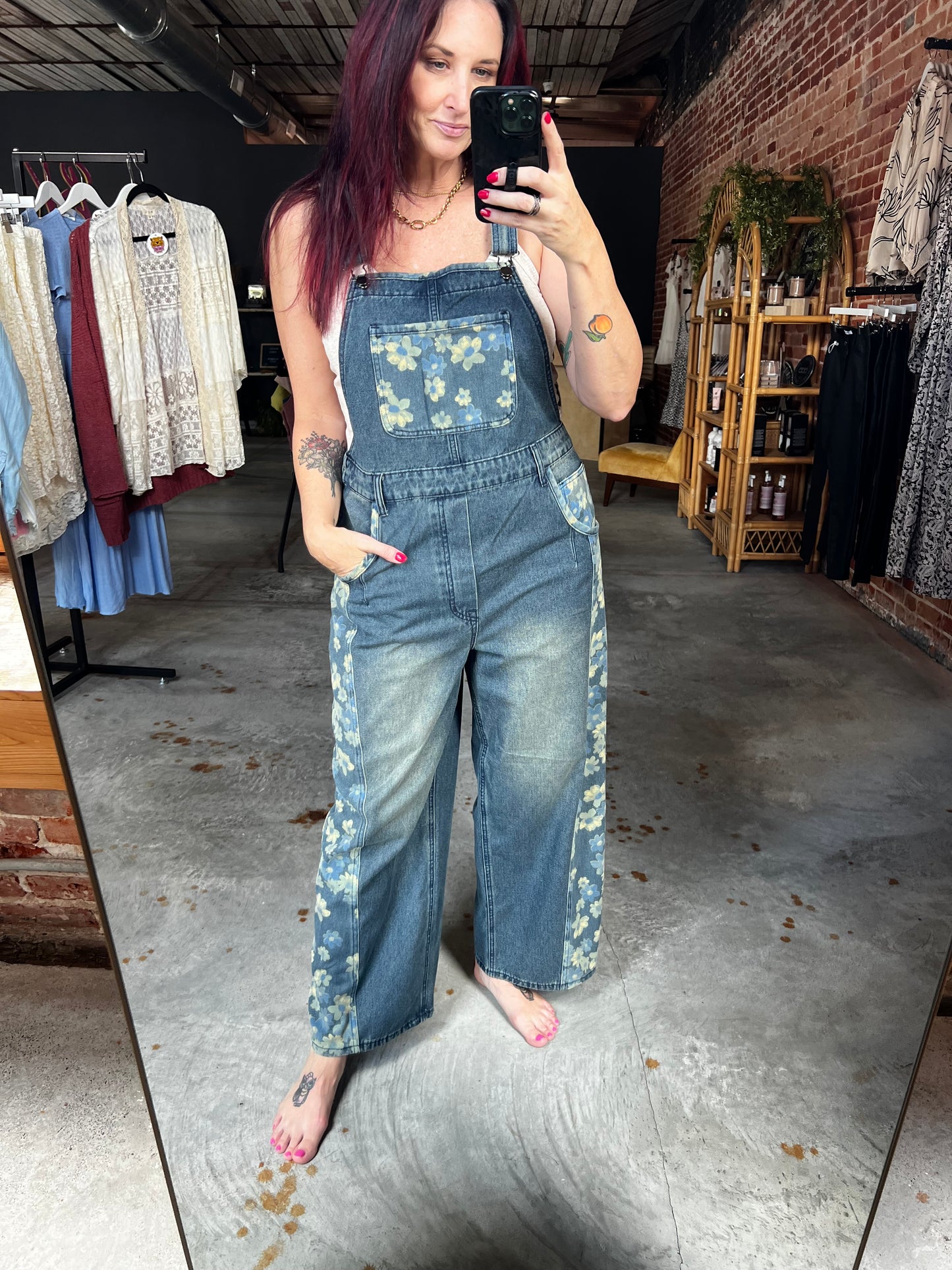 Denim Flower Overalls