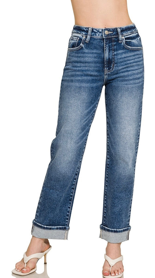 Cuffed Straight Denim Pants