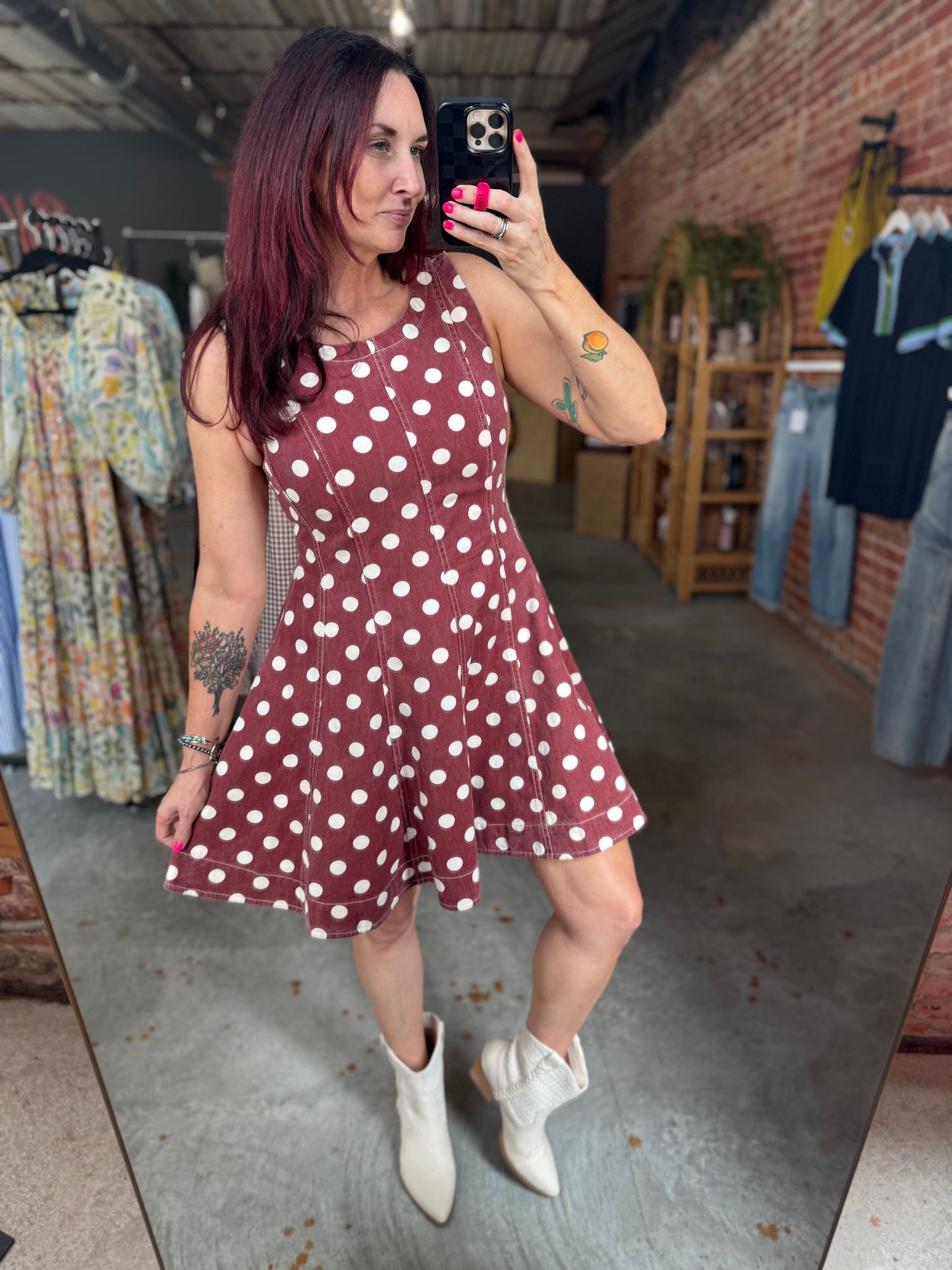 Polka Dot Denim Mini Dress