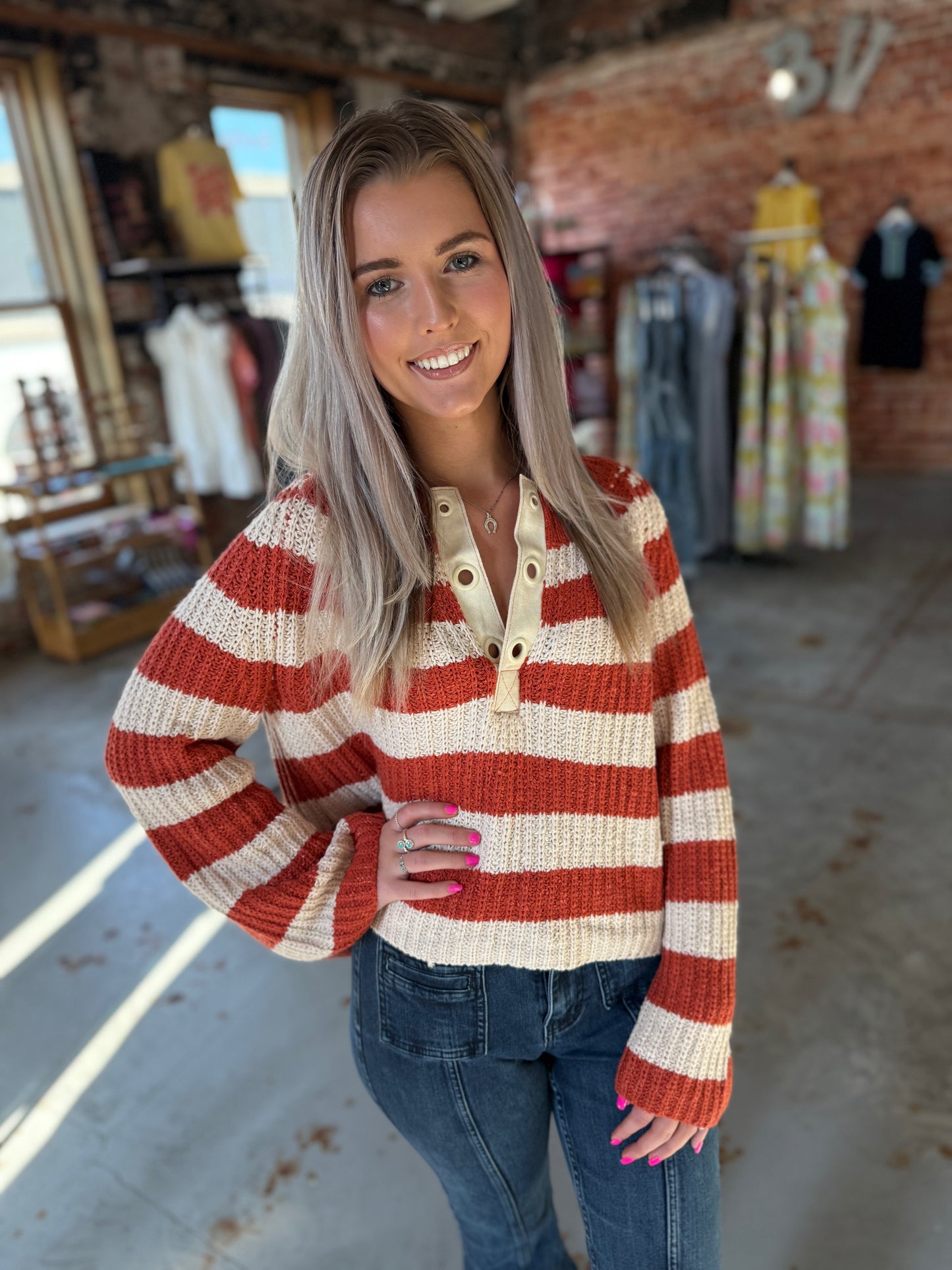 Striped Bell Sleeve Sweater Top