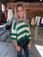 Split Neck Stripe Sweater - Green