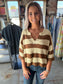 Split Neck Stripe Sweater - Camel