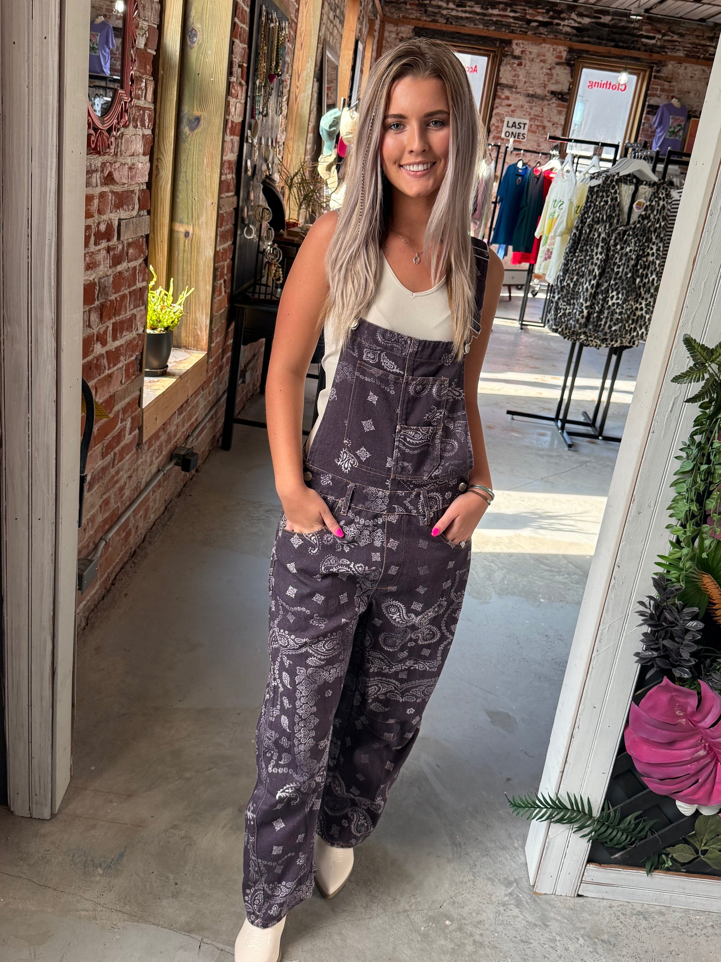 Mineral Washed Paisley Printed Jumpsuit