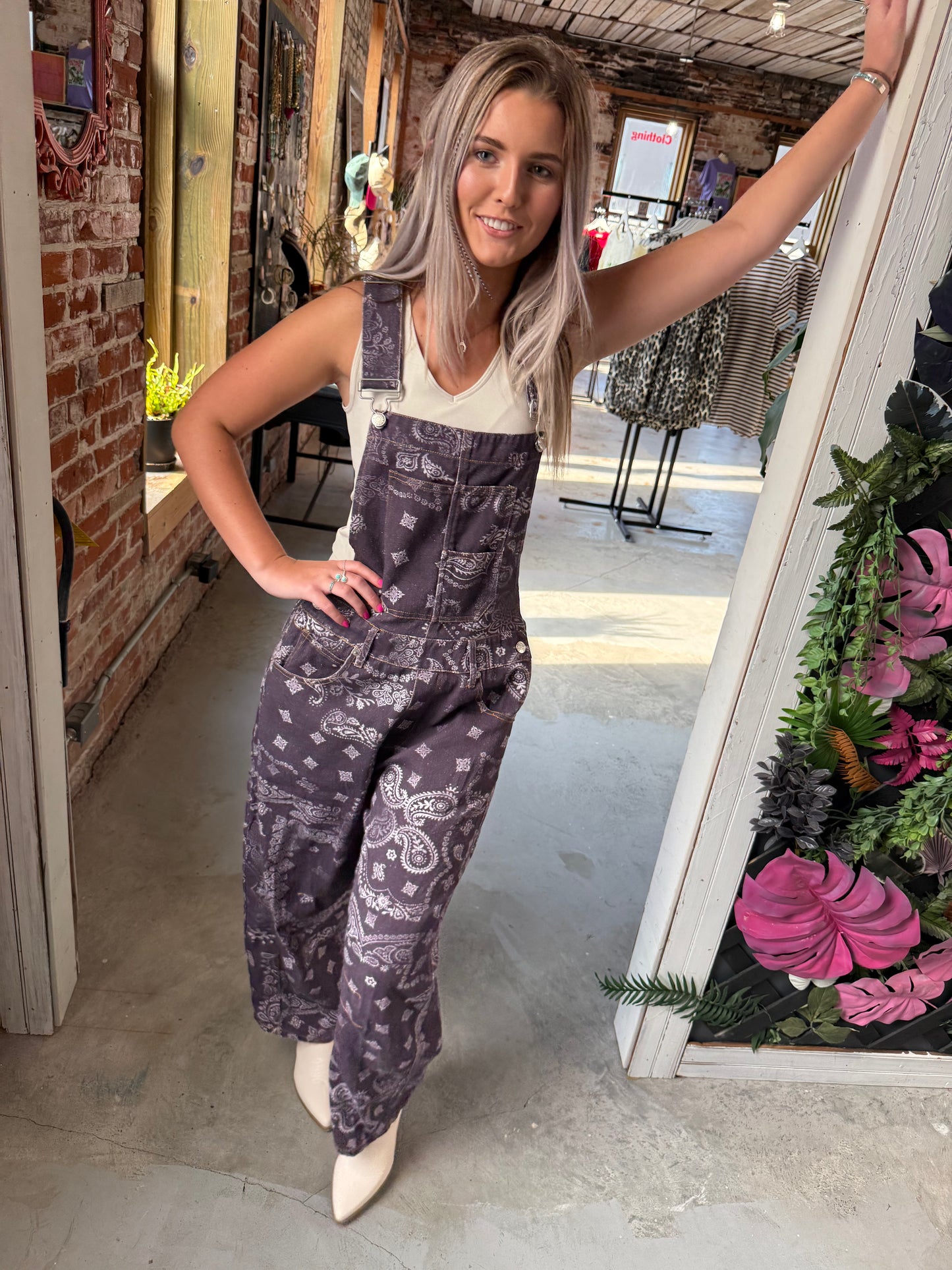 Mineral Washed Paisley Printed Jumpsuit