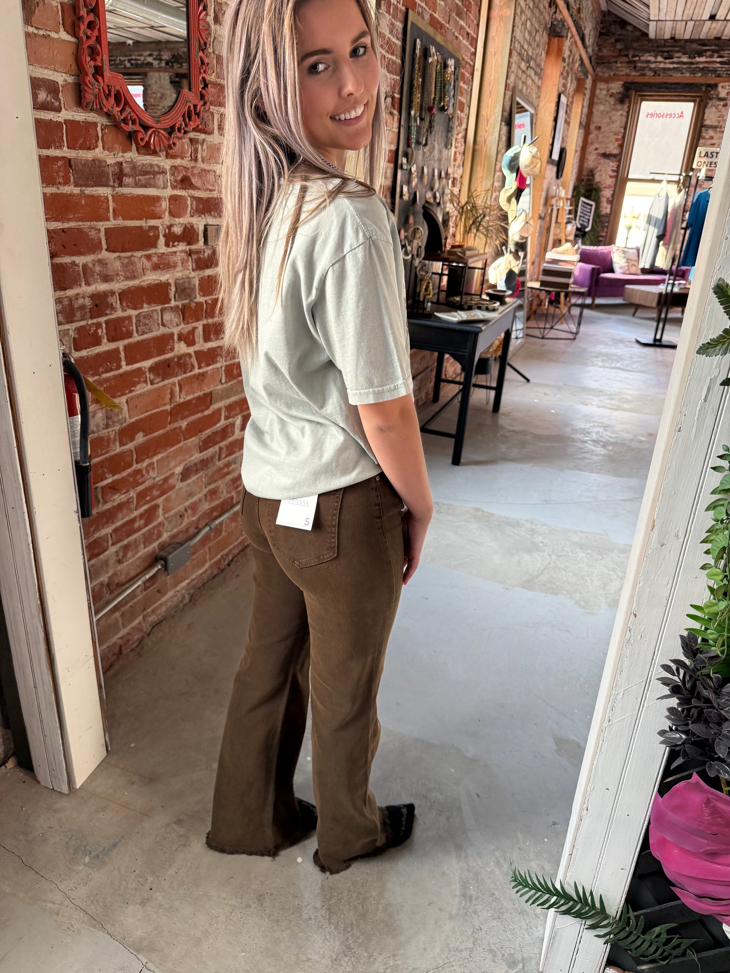 Acid washed frayed hem pants - Espresso