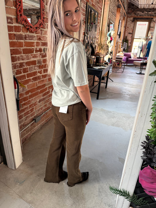 Acid washed frayed hem pants - Espresso