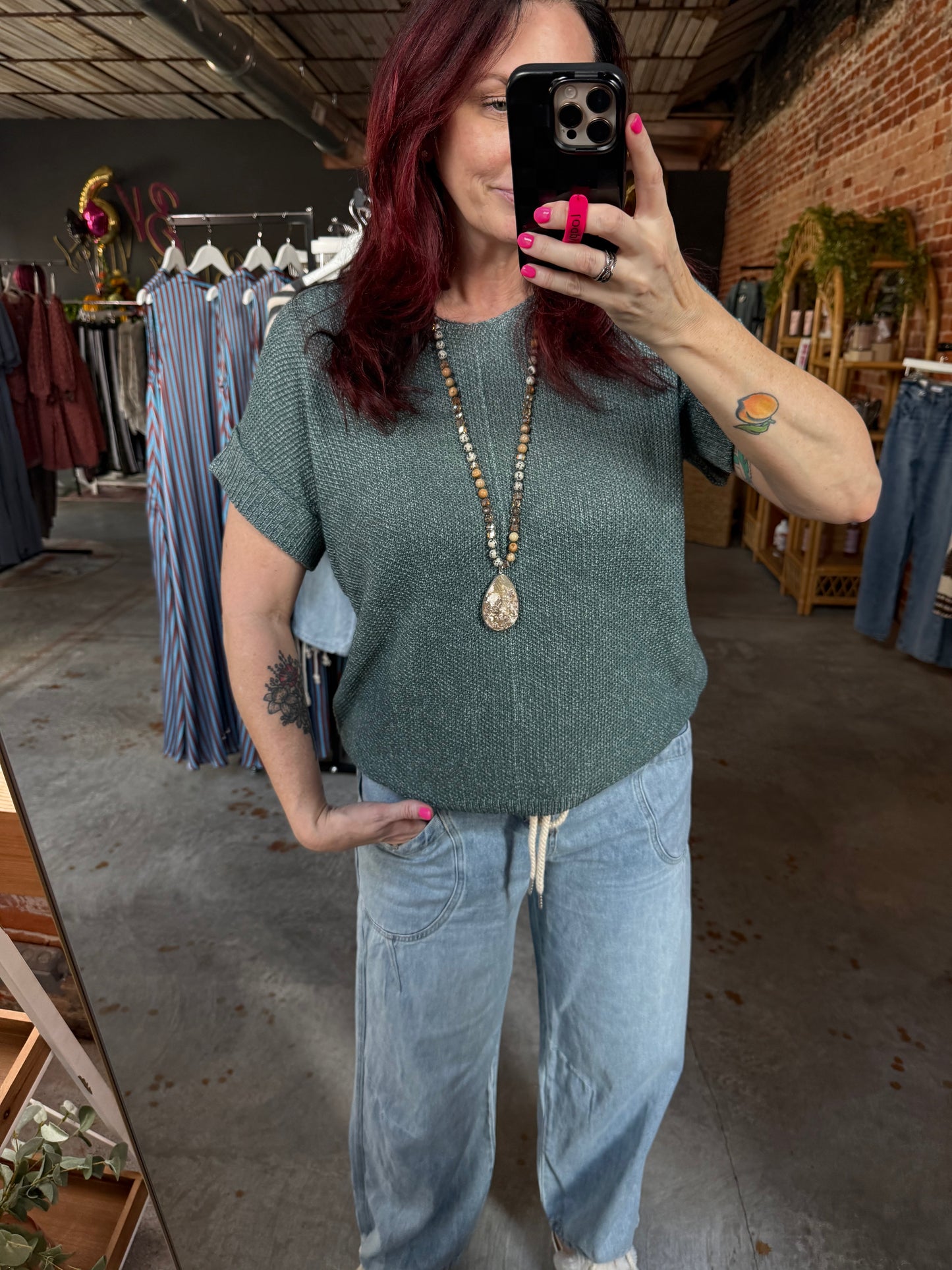 Center Seam Short Sleeve Sweater - Jade