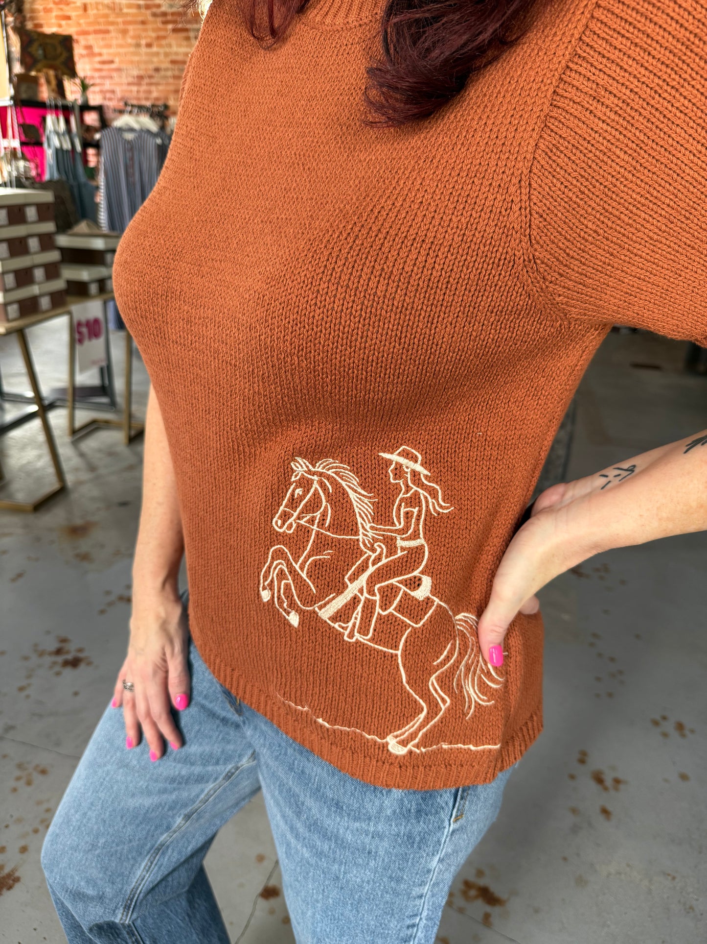Mock Neck Cowgirl Knit Top