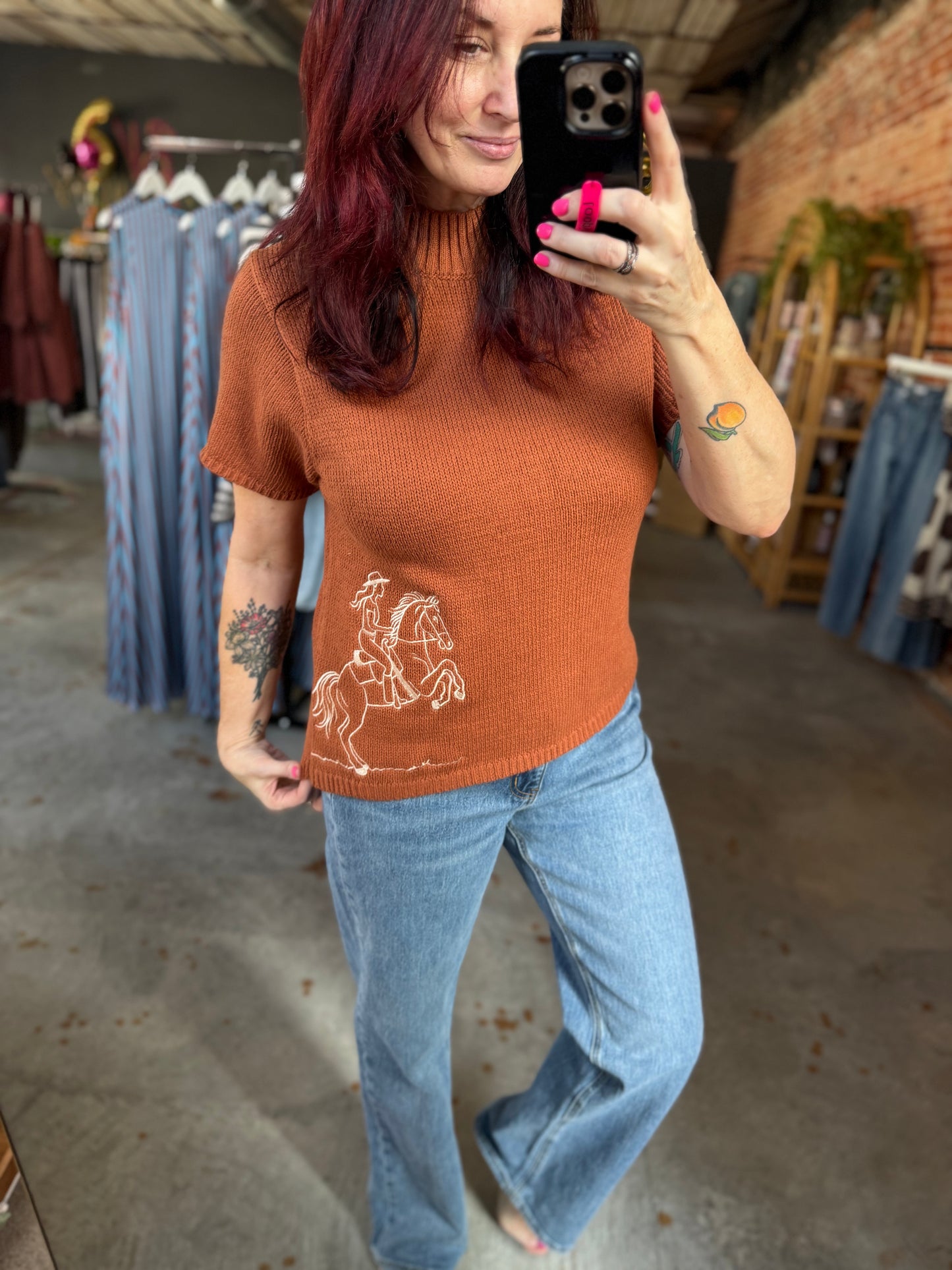 Mock Neck Cowgirl Knit Top
