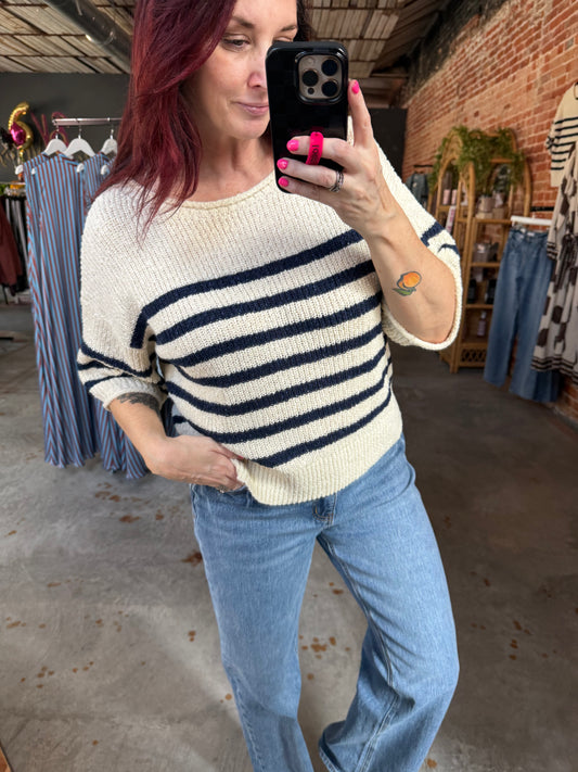 Stripe Textured Navy Sweater