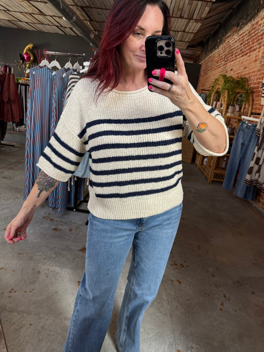 Stripe Textured Navy Sweater