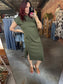 Short Sleeve Pocket Midi Dress - Olive