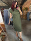 Short Sleeve Pocket Midi Dress - Olive