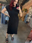 Short Sleeve Pocket Midi Dress - Black