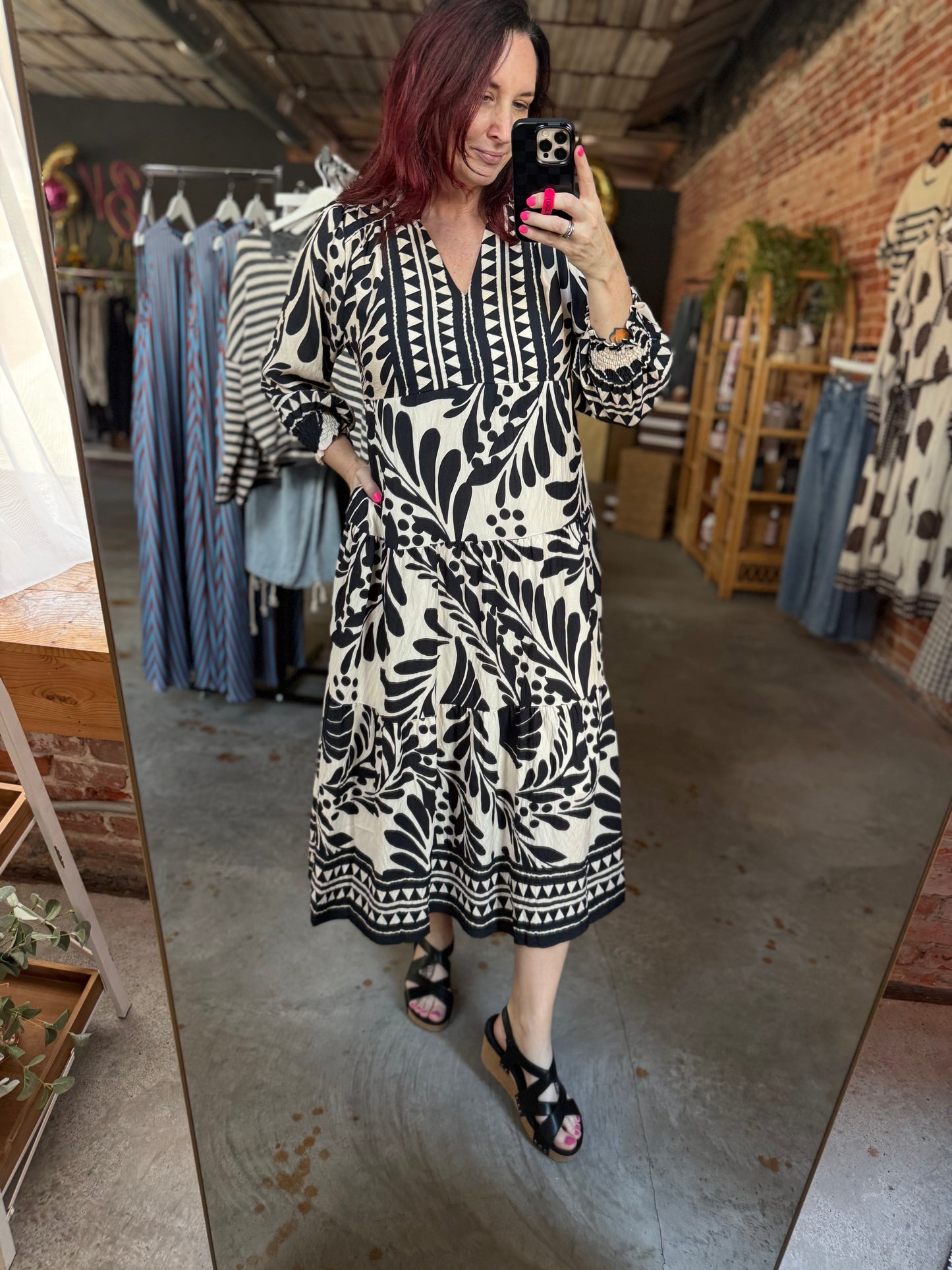 Botanical Print Midi Dress