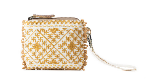 Savanna Glow Woven Pouch Bag in Sunny Gold