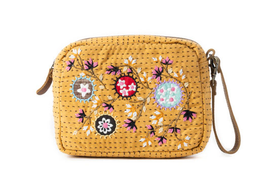 Daisy Pop Woven Pouch in Marigold Yellow