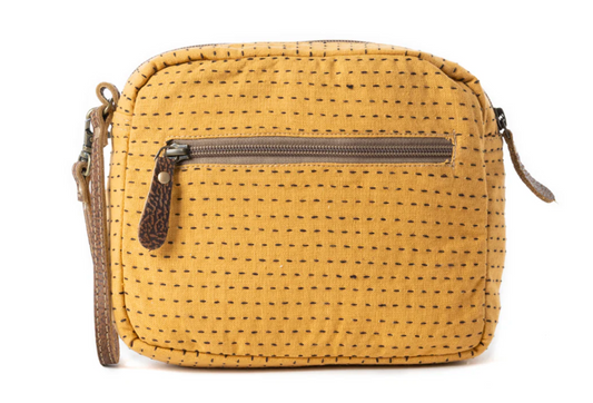 Daisy Pop Woven Pouch in Marigold Yellow